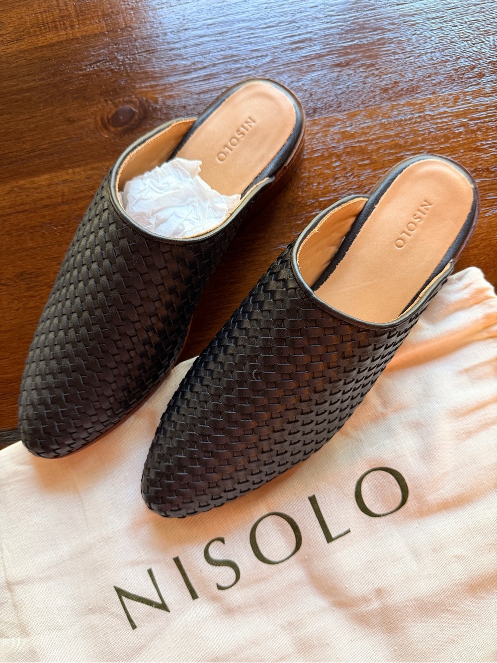 Nisolo Black Woven Leather Mule Slides